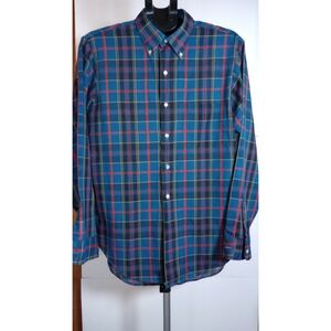 VTG Grant Crest Tapered and Tails Mens Medium Plaid Button Up Shirt Blue Red